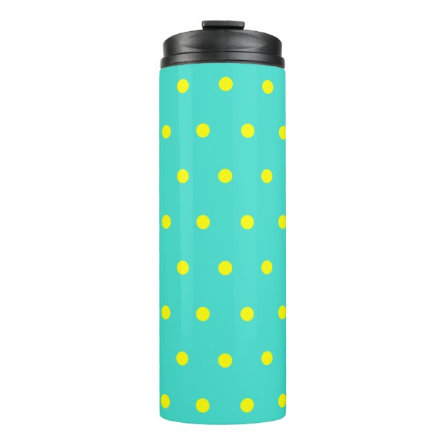 Turquoise Blue Yellow Polka Dots Thermal Tumbler (Front)