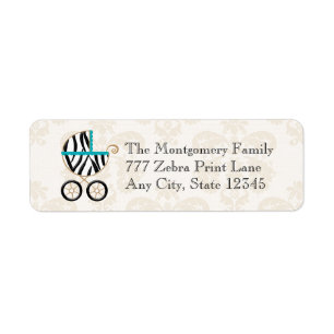 Turquoise Blue Zebra Print Baby Carriage Return Return Address Label