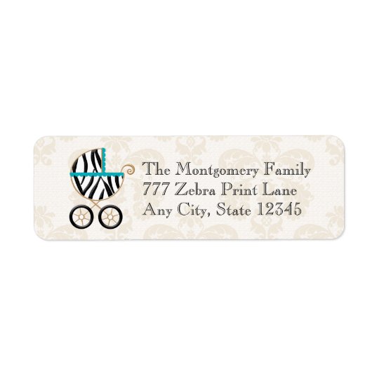 Turquoise Blue Zebra Print Baby Carriage Return Return Address Label
