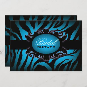 turquoise Blue zebra print Chic Bridal Shower Invitation
