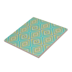 Turquoise Blues Alternative Diamond Pattern  Ceramic Tile