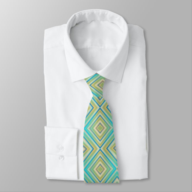 Turquoise Blues Alternative Diamond Pattern Tie (Tied)