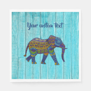 Turquoise Bohemian Elephant Paper Napkins