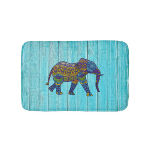 Turquoise Bohemian Mosaic Elephant Bath Mat