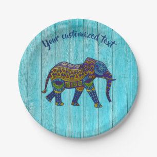 Turquoise Bohemian Mosaic Elephant Paper Plates