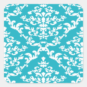 Turquoise Bold Damask at Emporiomoffa Square Sticker