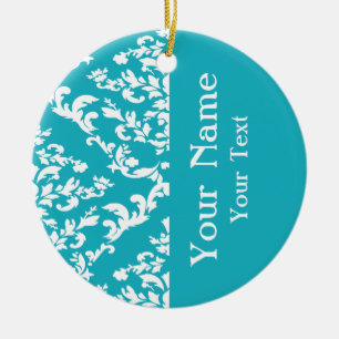 Turquoise Bold Damask w/ name at Emporiomoffa Ceramic Ornament
