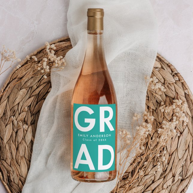 Turquoise | Bold Grad Graduation Wine Label (Creator Uploaded)