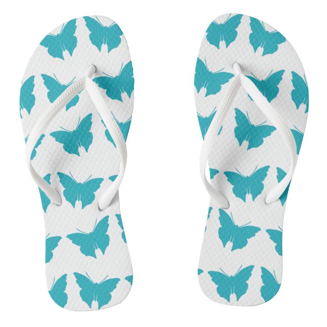 Turquoise Bold Mod Butterflies Thongs (Footbed)