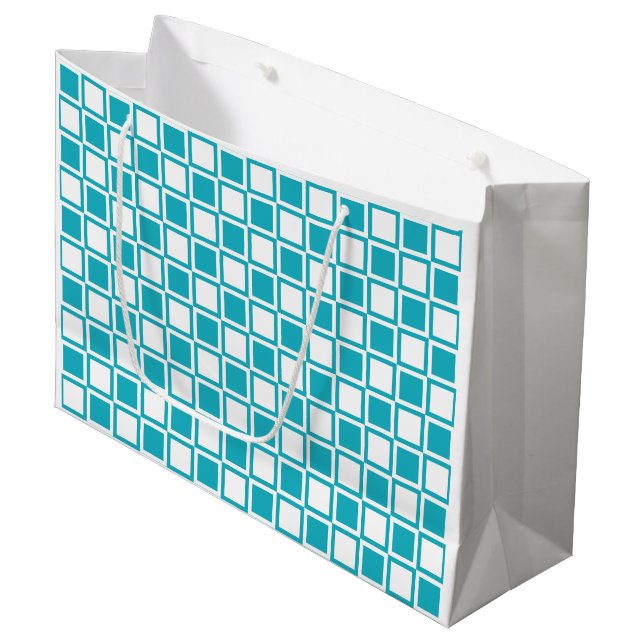 Turquoise Bold Mod Squares Large Gift Bag (Front Angled)