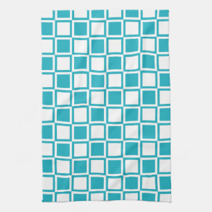 Turquoise Bold Mod Squares Tea Towel