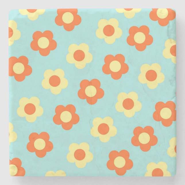 Turquoise Bold Y2K Wildflower Vibrant Spring Decor Stone Coaster (Front)