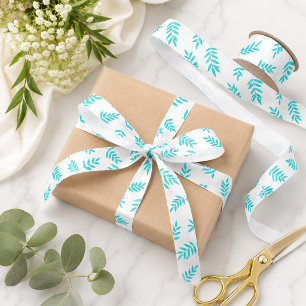 Turquoise Botanical Breeze Modern Leaf Pattern  Satin Ribbon