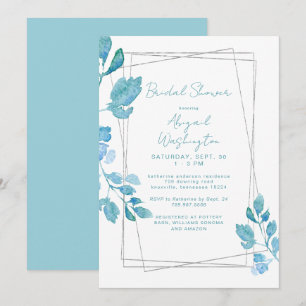 Turquoise Botanical Foliage Bridal Shower Invitation
