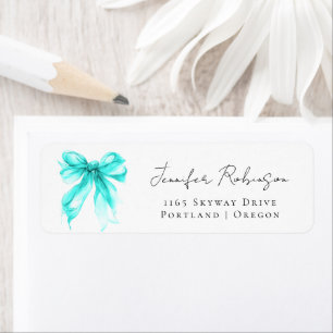 Turquoise Bow Coquette Script Sweet 16 Party Return Address Label