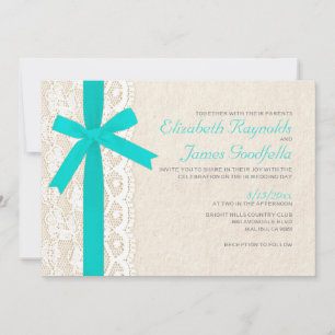 Turquoise Bow & Lace Wedding Invitations