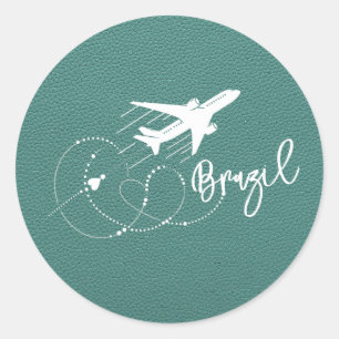Turquoise Brazil Passport Classic Round Sticker