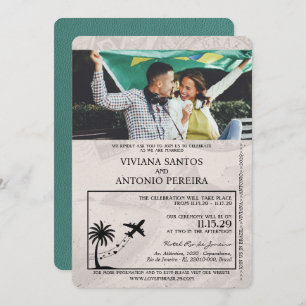 Turquoise Brazil Passport Wedding Invitation