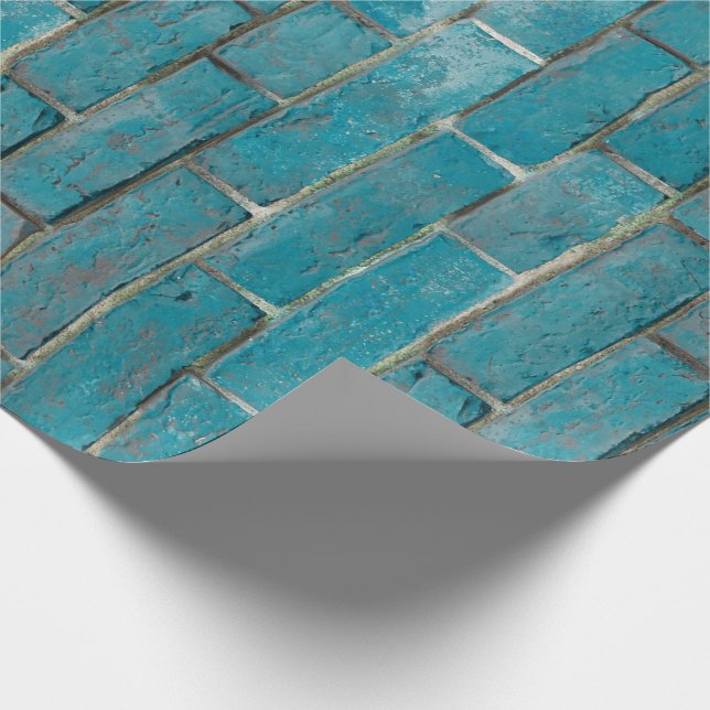 Turquoise Brick Wall Pattern Wrapping Paper (Corner)