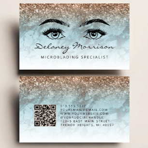 Turquoise Bronze Marble Eyes QR Code Microblading Business Card