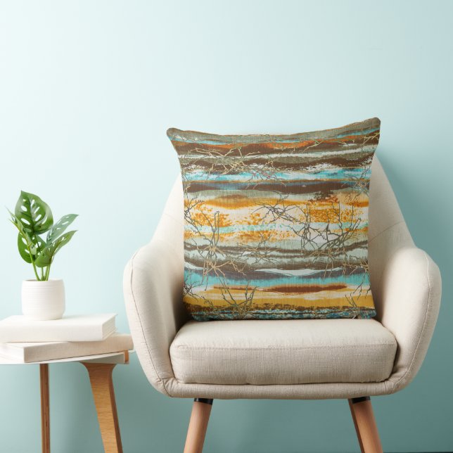 Turquoise Brown Amber Blended Abstract Crackle Cushion (Chair)