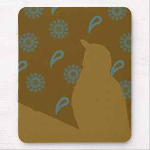 Turquoise Brown Bird Silhouette Mouse Pad