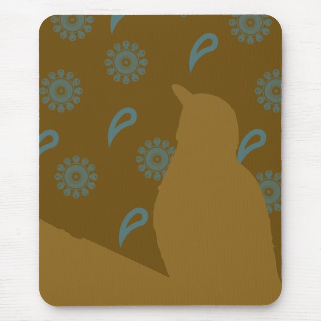 Turquoise Brown Bird Silhouette Mouse Pad (Front)