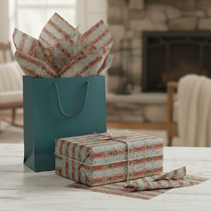 Turquoise Brown Burnt Orange Mosaic Pattern Tissue Paper