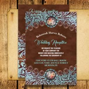 turquoise brown country western wedding reception invitation