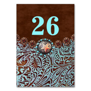 turquoise brown country western wedding table number