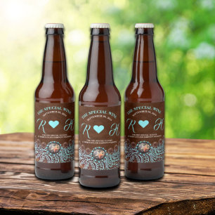 turquoise brown cowboy country western wedding beer bottle label