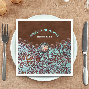 turquoise brown cowboy country western wedding napkin