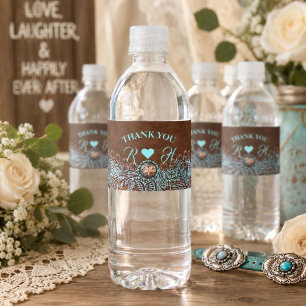 turquoise brown cowboy country western wedding water bottle label