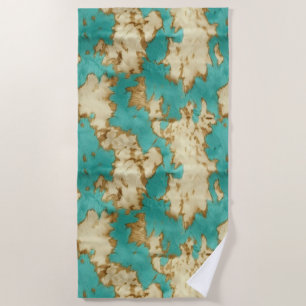 Turquoise Brown Cream Animal Cowhide Western  Beach Towel