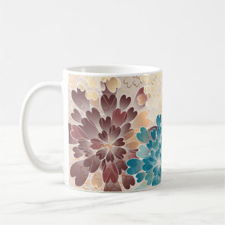Turquoise Brown & Cream Flowers Retro Coffee Mug