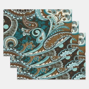 Turquoise Brown Vintage Paisley 2022 Wrapping Paper Sheet