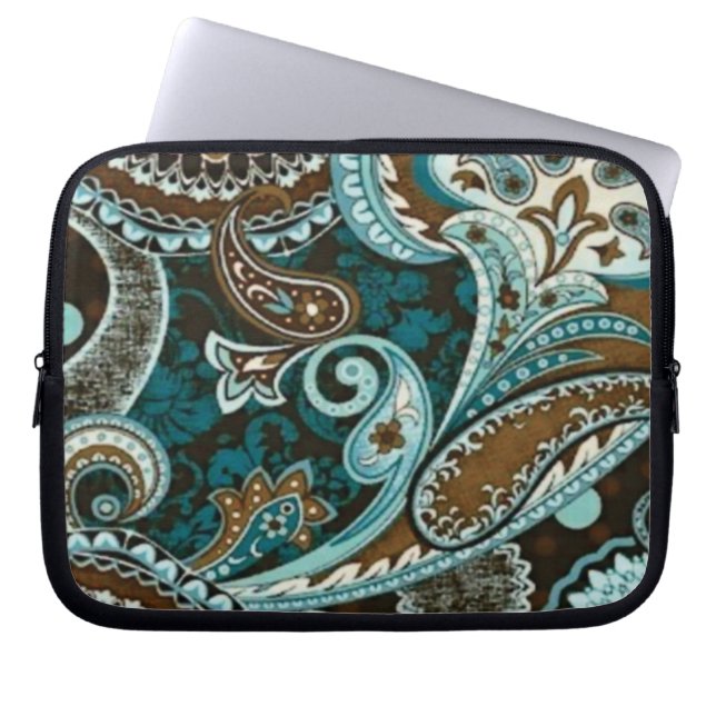 Turquoise Brown Vintage Paisley Laptop Sleeve (Front)
