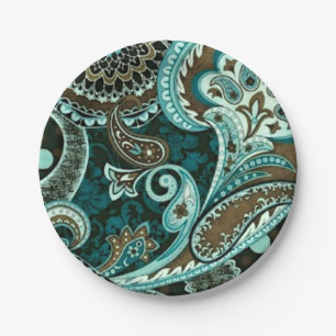 Turquoise Brown Vintage Paisley Paper Plate