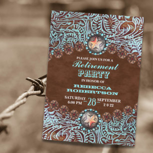 turquoise brown western country Retirement Party Invitation