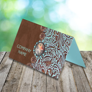 turquoise brown western country tooled leather