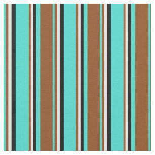 Turquoise, Brown, White, and Black Stripes Fabric