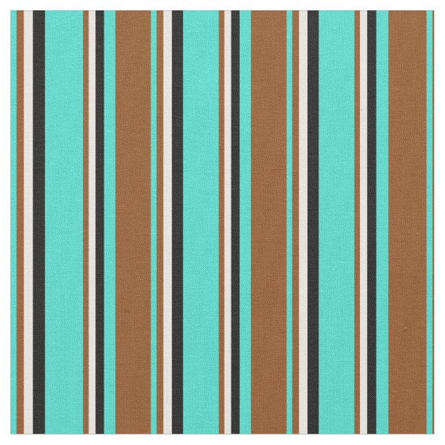 Turquoise, Brown, White, and Black Stripes Fabric (Close Up)