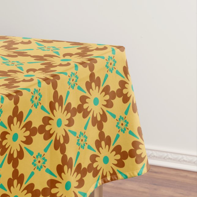 Turquoise Brown Yellow Spanish Tile Pattern Tablecloth (In Situ)