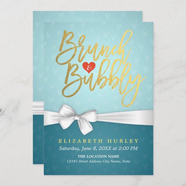 Turquoise Brunch & Bubbly Bridal Shower Invitation (Front/Back)