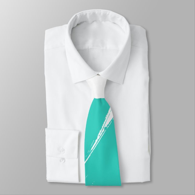 Turquoise Brush Modern White Background Tie (Tied)