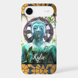 Turquoise Buddha Blue Gold Mosaic Tile Custom Name