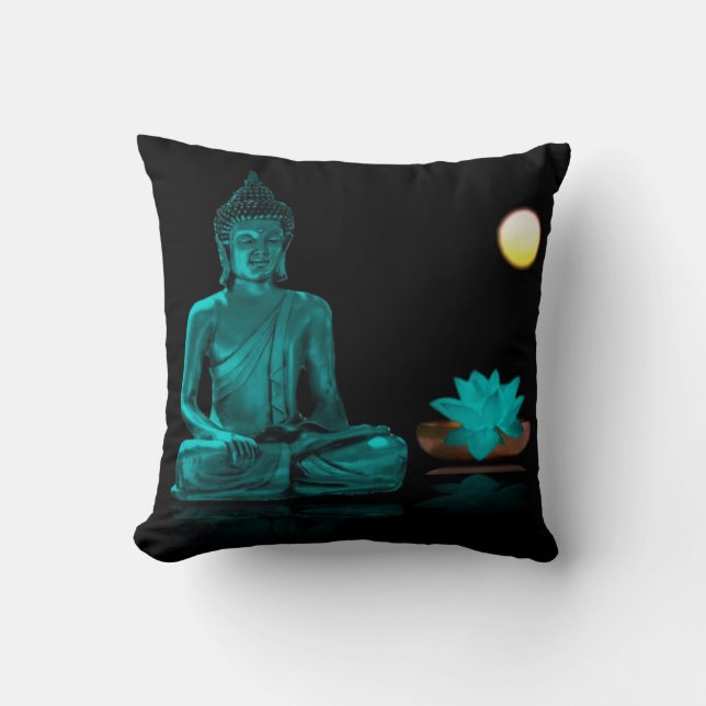 Turquoise Buddha Throw Pillow (Front)