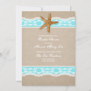 Turquoise Burlap Lace Bridal Shower Invitation
