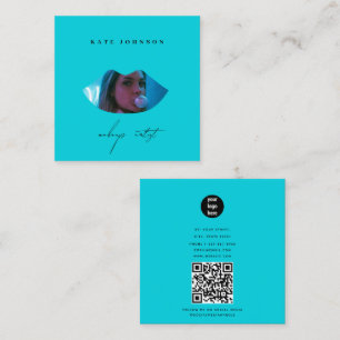 Turquoise Business Logo Photo Makeup Artist Lip Square Business Card