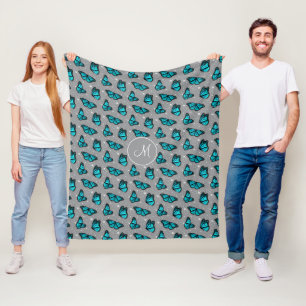 turquoise butterflies doodle flowers monogrammed fleece blanket